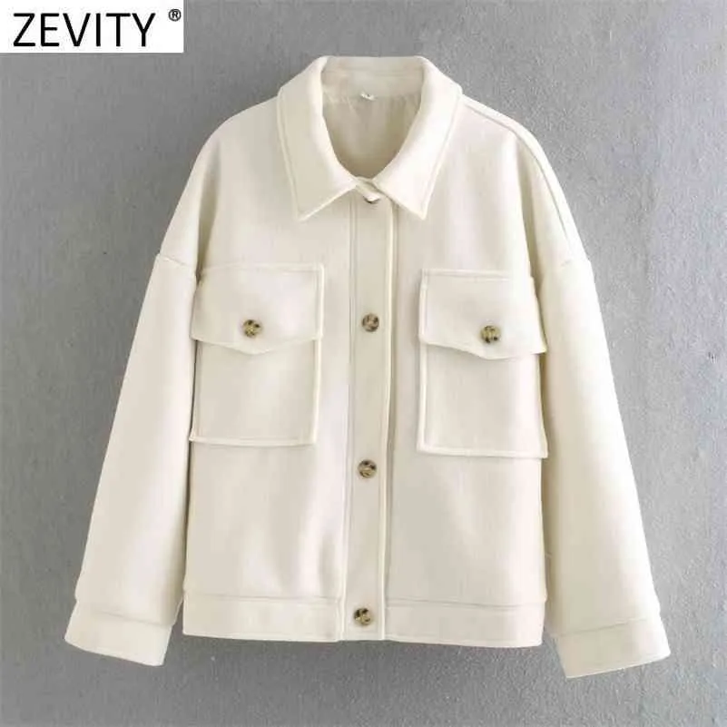 Women Vintage Double Pockets Patch Breasted Woolen Shirt Coat Female Long Sleeve Casual Outwear Jackets Chic Tops CT675 210416