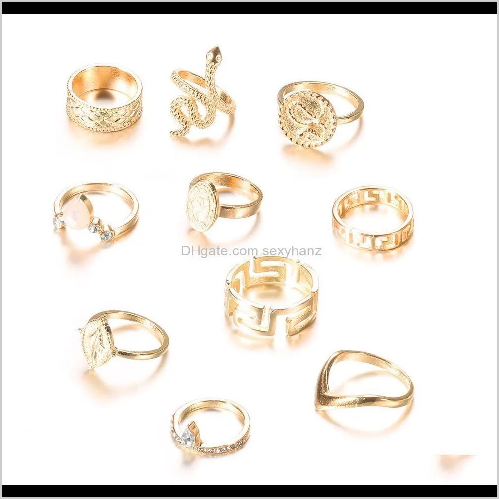 fashion jewelry punk hot european and american-style exaggerated personality carving statues diamond snake-like a 10-piece ring set