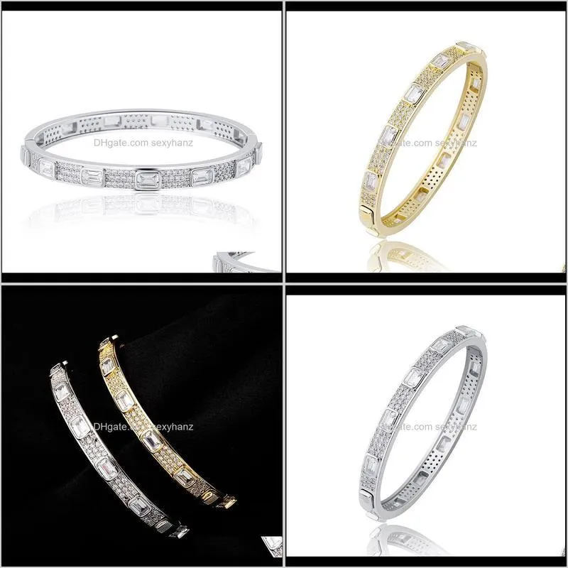 7mm hip hop square cubic zirconia set bling ice out bangle bracelets for men women charm rapper jewelry