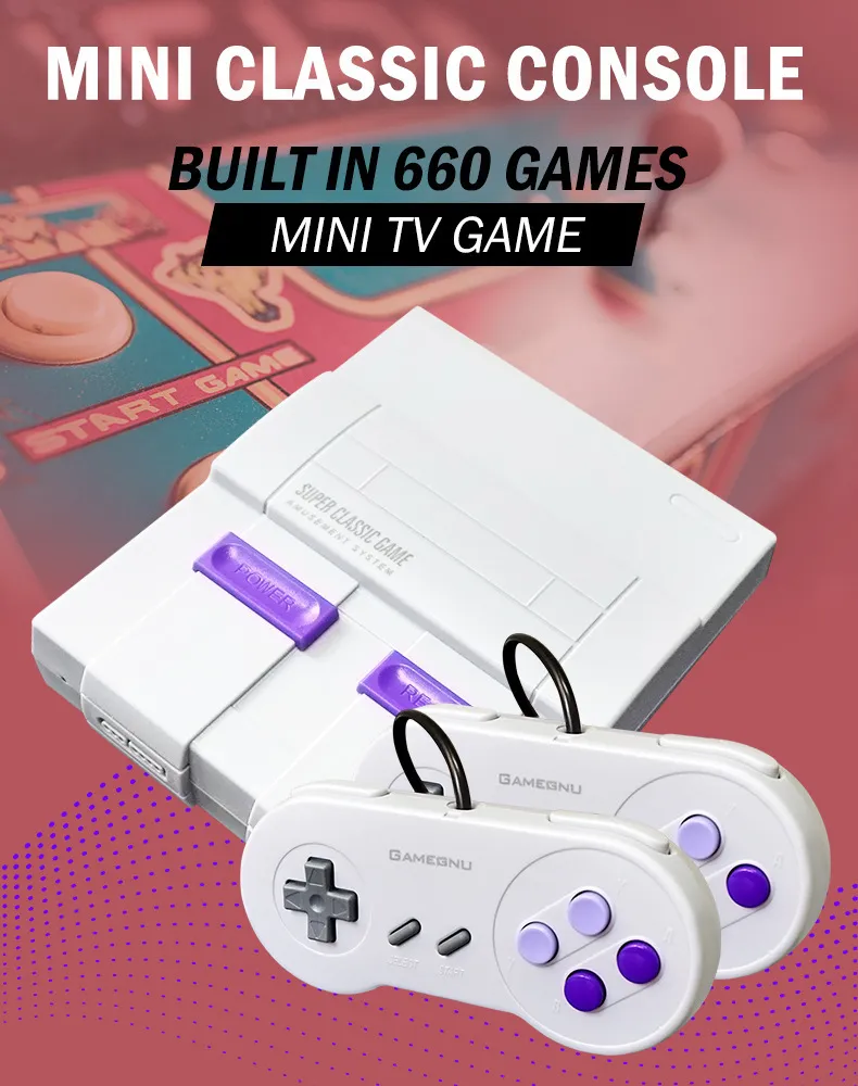 100% Ny Nostalgic Game Player Host Super SNES 21 Mini HD TV Video Wii Console 16-bitars Dual Handle Gray Support för nedladdning och spara