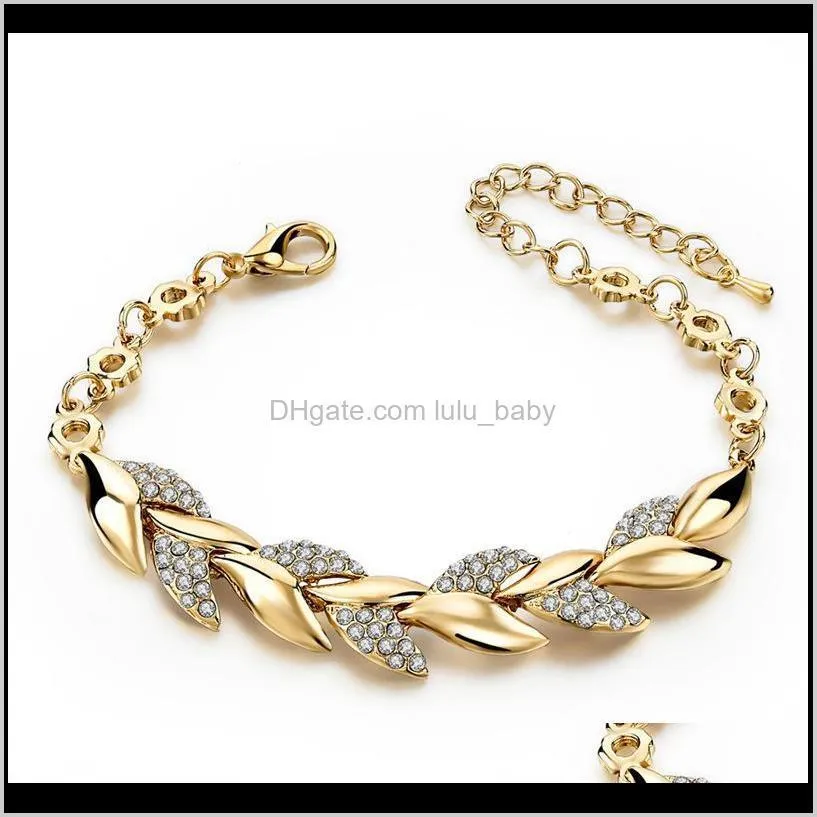 european and american fashion alloy jewelry full of diamonds wholesale leaf jewelry female gold leaf bracelet bracelet supply