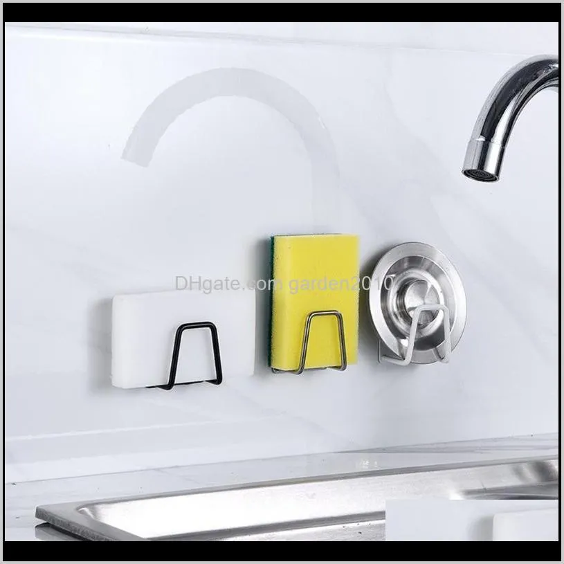 stainless steel kitchen sponges drain holder drying rack accessories sink storage organizer punch- hook hooks & rails