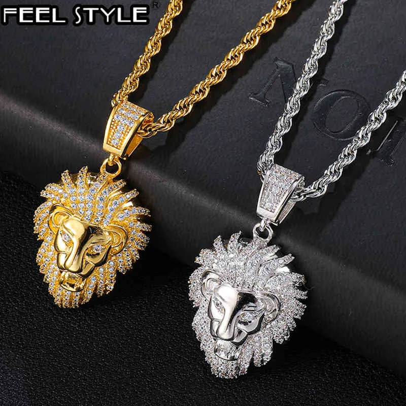 Hip Hop Full Iced Out Bling Lion Necklace Rhinestone Silver Color Pendants & Necklaces For Men Jewelry With Tennis Chain X0509