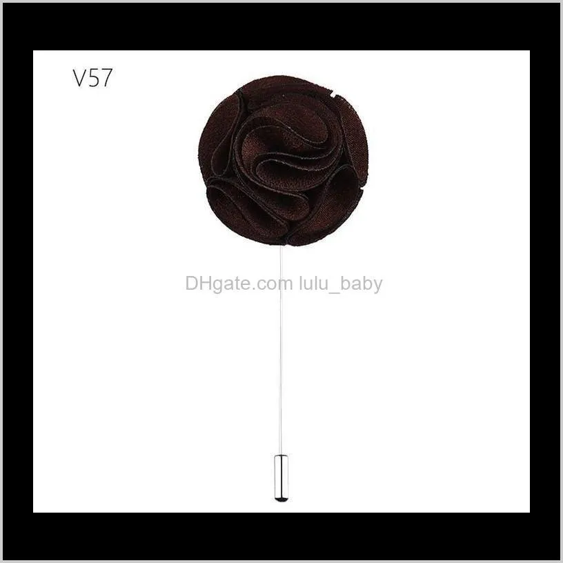 classic men flower brooch pins fashion imitated silk fabric boutonniere stick lapel pin for suit party wedding jewelry accessories