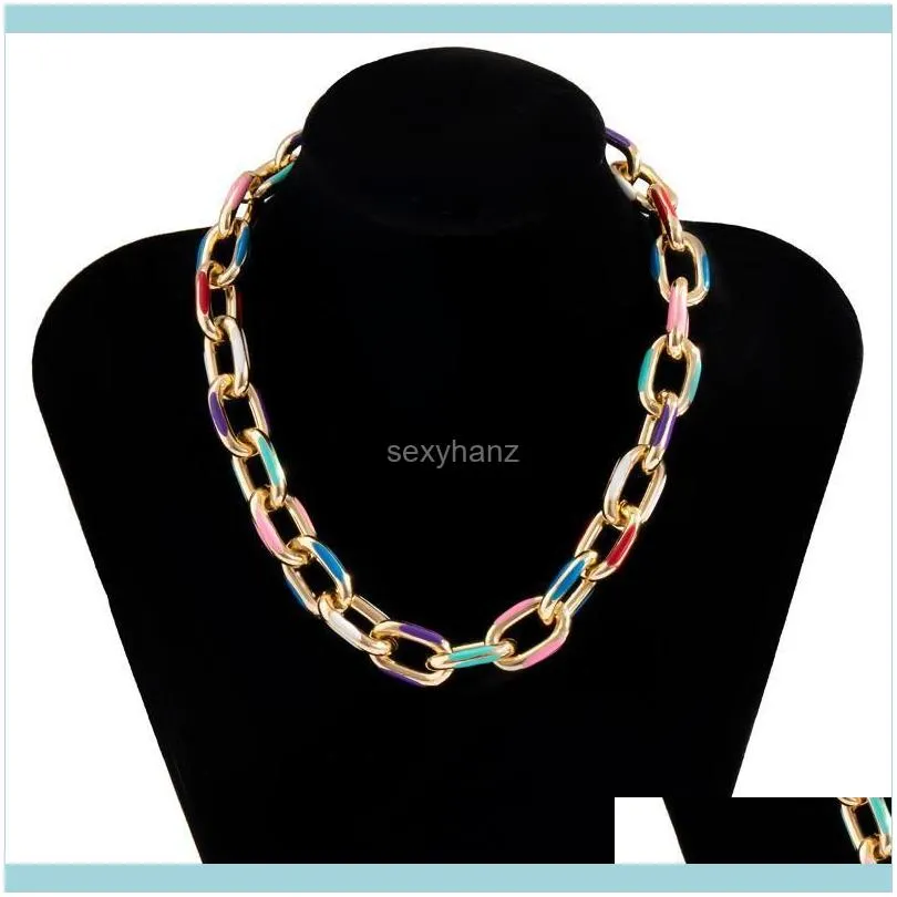 Chains Punk Chunky Thick Aluminium Curb Chain Choker Necklace Goth Gothic Printed Short Clavicle Necklaces Collar Jewelry