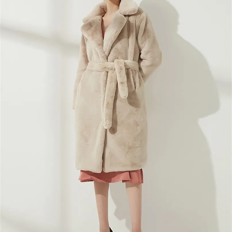 Wixra Panie Faux Leather Długie Płaszcze Femme Kieszenie Soft Mink Fur Womens Trendy Street Style Loose Short Outwear Zima 211220