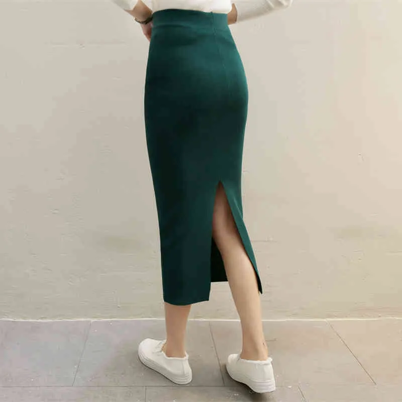 Women Office Skirt Spring Korean Style Sexy Warm Knitted Pencil Skirts Ladies High Waist Elegant Long Skir Party Club Skirt X0428