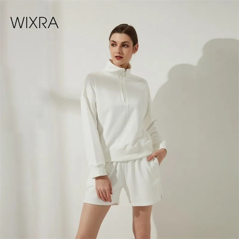 ウィクラレディースコットンスウェットシャツ固体緩い長袖スプリングカジュアルすべてのマッチパーカー女性ファッショントップス210927
