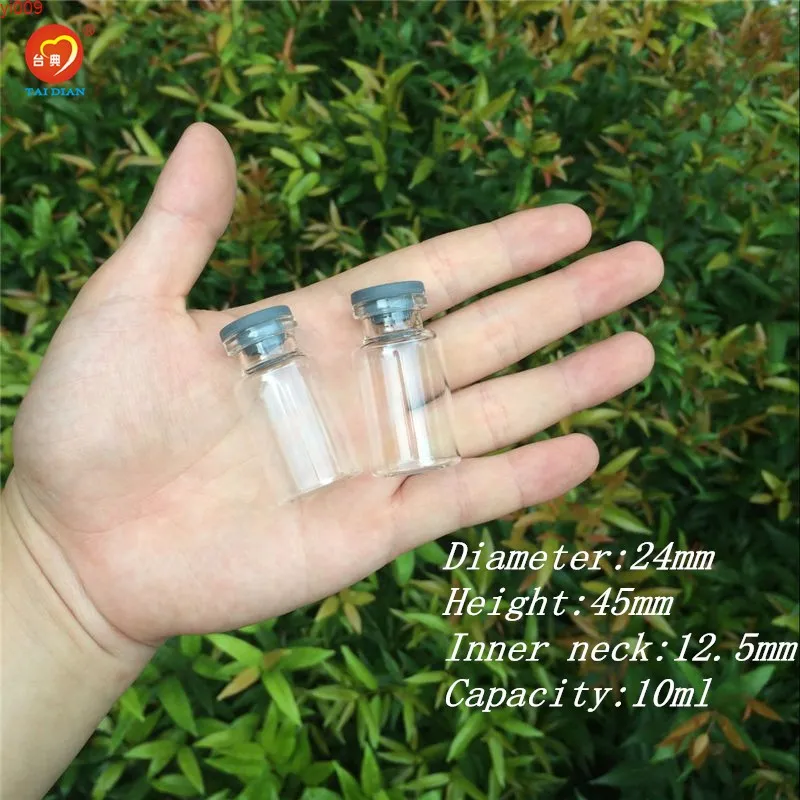 24 * 45 * 12.5mm 10ml frascos de frascos de vidro com rolha de borracha mini frascos injeção para armazenamento de vazamento líquido 100 pcsjars