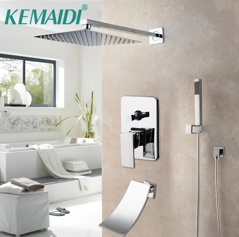 8/16 pouces Chrome argent pluie douche robinet baignoire Led baignoire pluie tête carrée cascade pulvérisation ensemble salle de bain ensembles