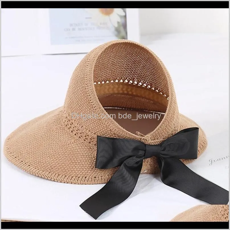 2020 foldable summer beach straw hat for women brief sun hats chapeu feminino uv protection panama hat with bowknot