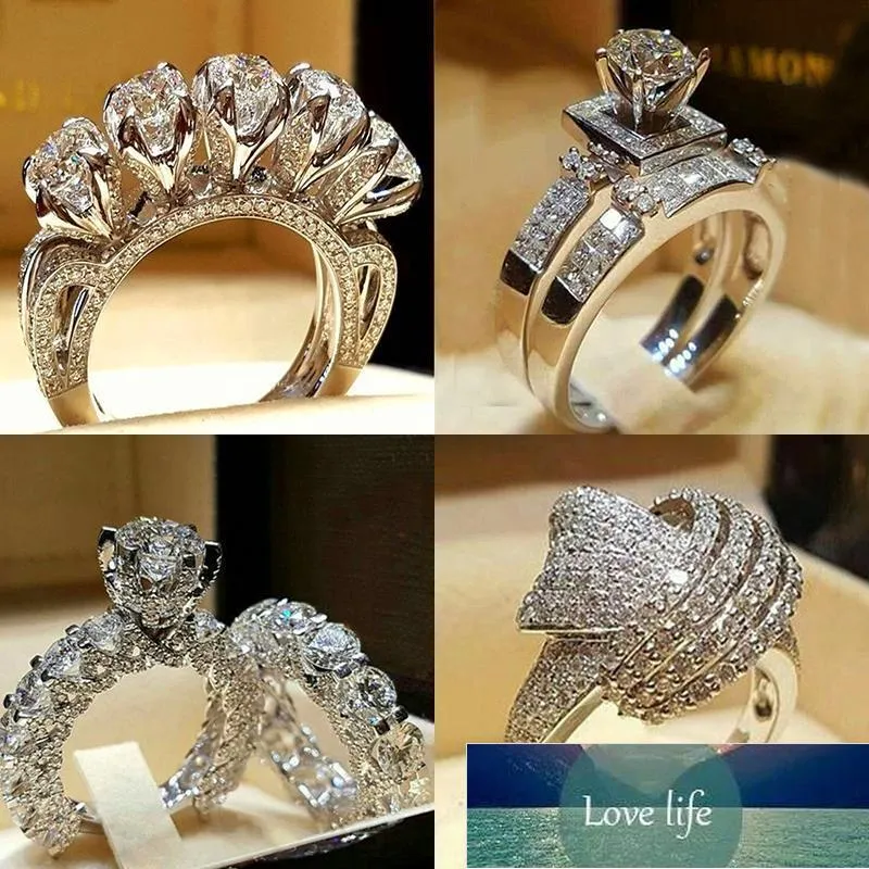 Anillos de boda Lujo Hombre Mujer Cristal Zircon Anillo de piedra Vintage 925 Conjunto de plata Promesa Compromiso para hombres y mujeres Precio de fábrica diseño experto Calidad Lo último