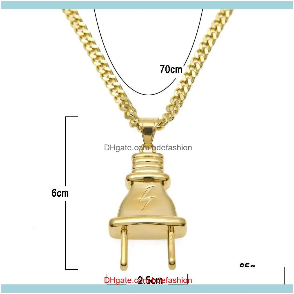 New Arrival HipHop Plug Pendant 18K Gold Stainless Steel Necklace Gold Color For Men/Women Jewelry