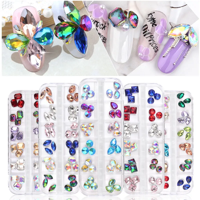 Nail Rhinestones Mixed Oval Waterdrop Round Chameleon AB Crystal Glass Gems Strass 3D Glitter Nail Art Decorations