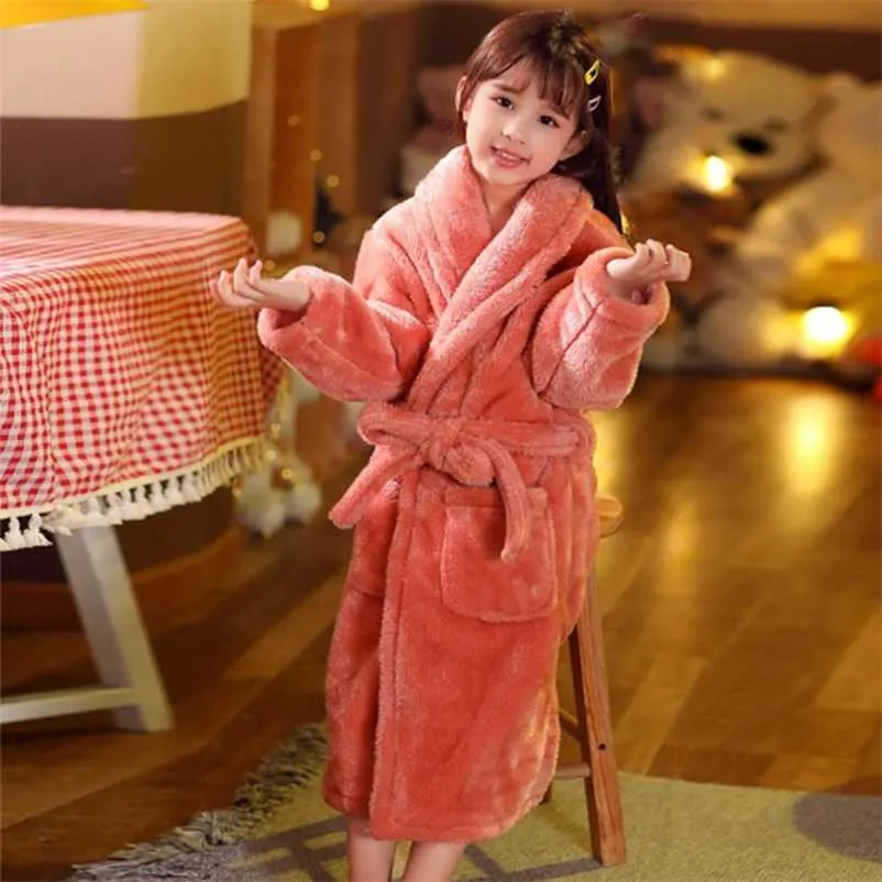 MudiPanda Winter Kids Sleepwear Robe Flannel Warm Bathrobe For Girls Teenagers Children Pajamas Boys 2-14 Years 211130