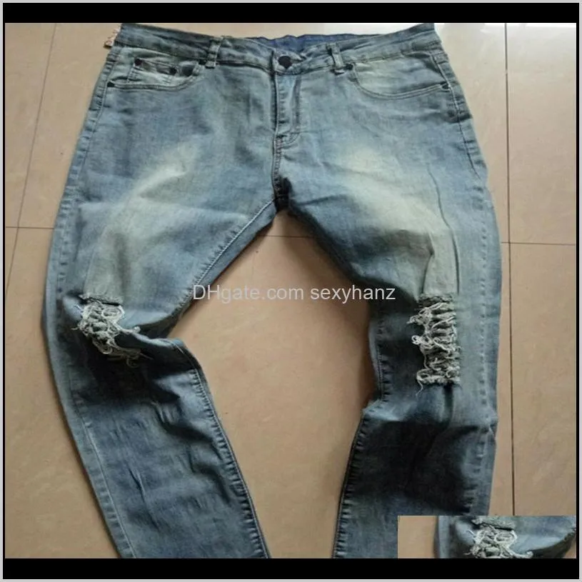 wholesale-hot slim elastic ripped biker jeans men hip hop men skinny jeans men jeans denim pants feet