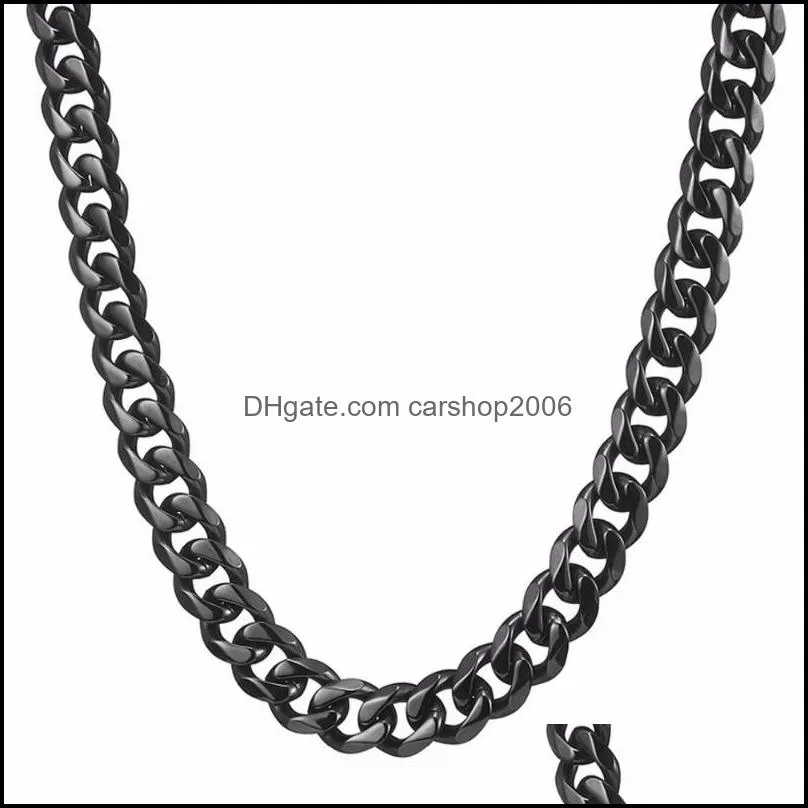 Classic Vintage Black Color Curb Cuban Link Chain Necklace Or Bracelet Jewelry 15mm Wide 7-40 Inches Stainless Steel Chains