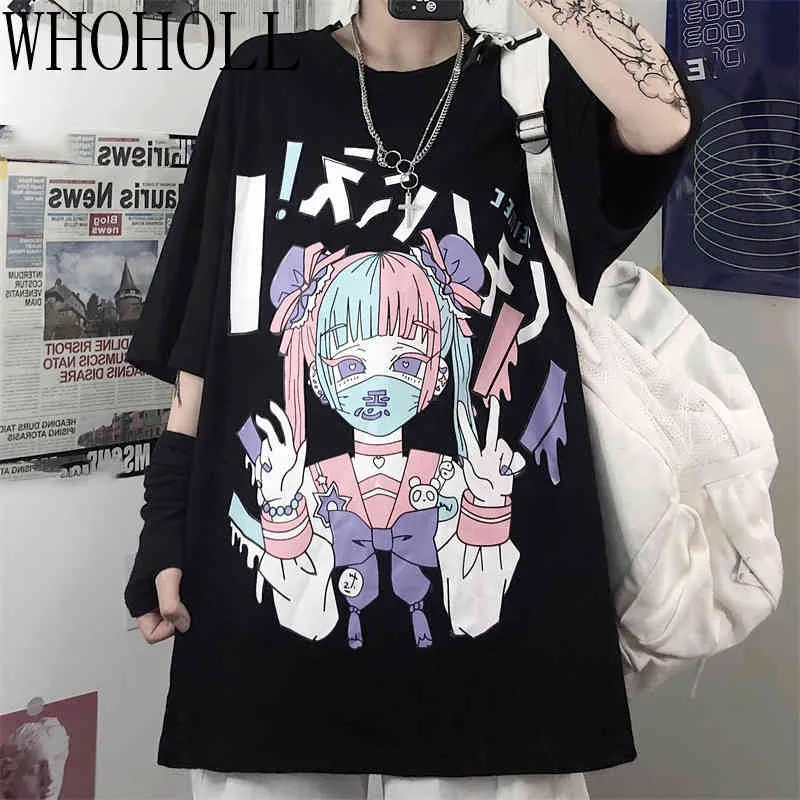 Summer Goth Seksowna Kobieta Tee Estetyczne Luźne Kobiety T-Shirt Punk Dark Grunge Streetwear Damskie Top Gothic Tshirts Harajuku Ubrania Y0508