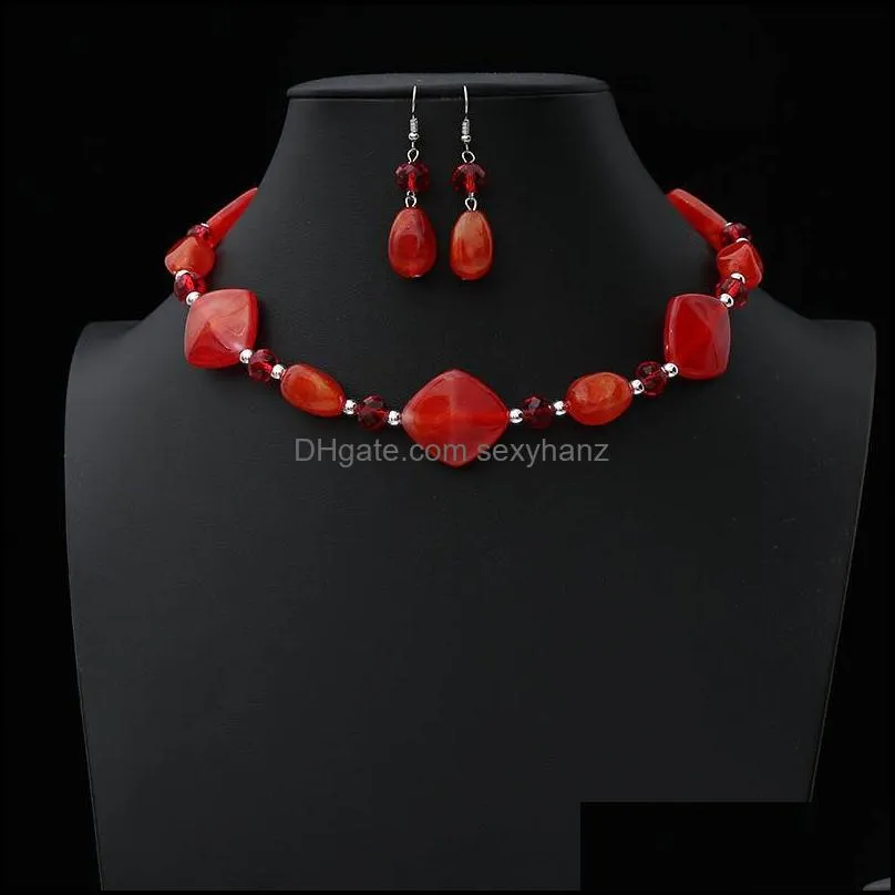 Earrings & Necklace Vintage Jewelry Sets African Acrylic Bead Beads Statement Women Wedding Party Accessories Ne+Ea