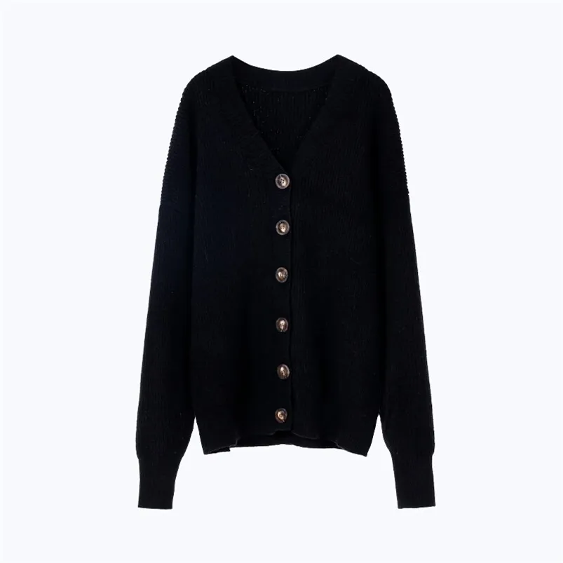 black cardigan sweater women button knitted jacket coat fashion oversized cardigans 210421