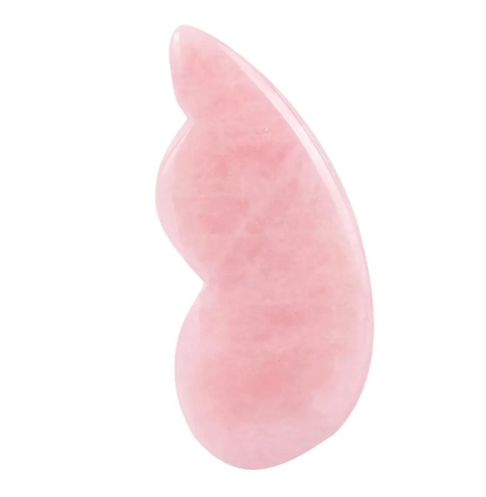 Gua Sha 스크래핑 마사지 도구 천연 장미 Aventurine 돌 날개 모양 구아쉬 보드 전통 스크레이퍼