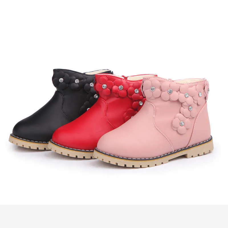 Outono inverno botas floral bebê menina sapatos liso princesa criança sapatos antiderrapante super macio e confortável estilo britânico 210713