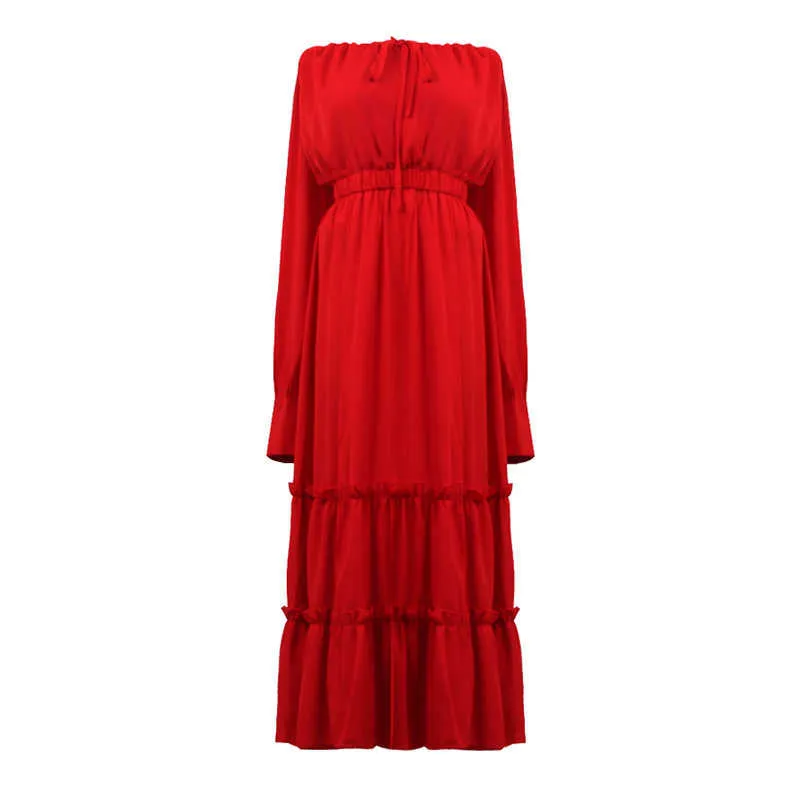 chinese dress ladies Slash Neck Ribbon Ruched Solid Prom Dress MYC2024 main image 0