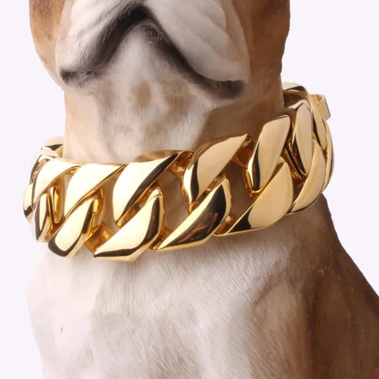 32 mm Edelstahl-Hundehalsband, Halskette, golden, große Kettenschnalle, stark und langlebig, Silber, Gold, geeignet für Cathrow Bulldog Dob287m