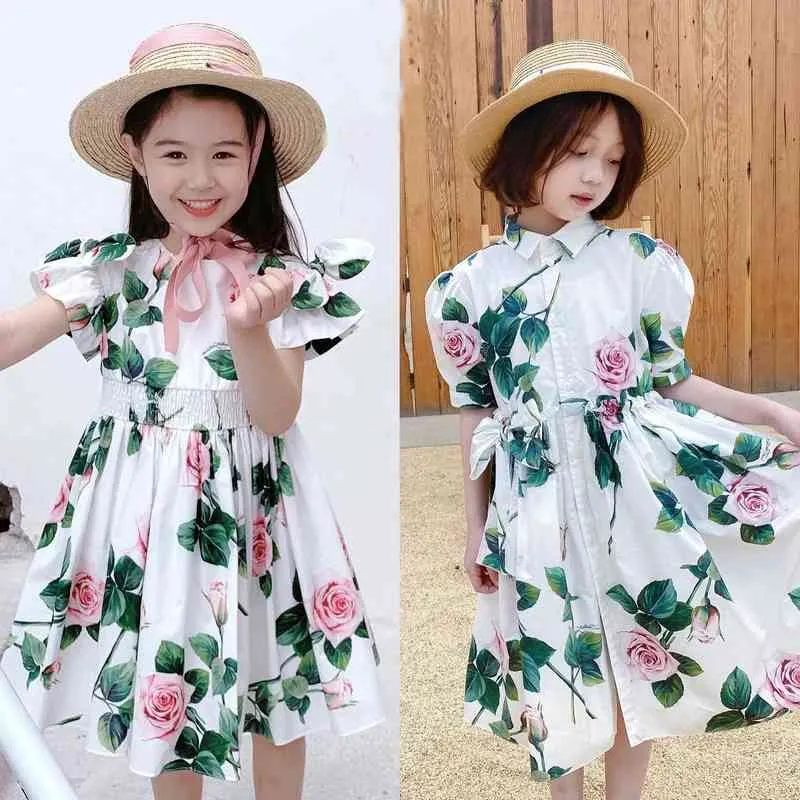 Girls Dress Summer Flying Sleeve Flower Princess Kids Clothes Fashion Waist Children's 210515