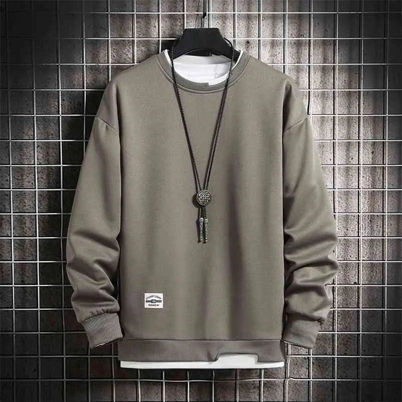 Mens Casual Sweatshirts Hoodie Mannen Fake Twee Stukken Multi Color O-hals Mode Harajuku Stijl Mannelijke Sweatshirt 210728