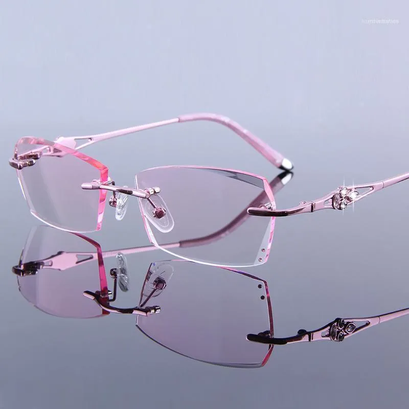 Eye Glasses Frames For Women Rhinestone Rimless Eyeglass Lady Reading High Clear Lens Hyperopia Women's Pink Presbyopic1