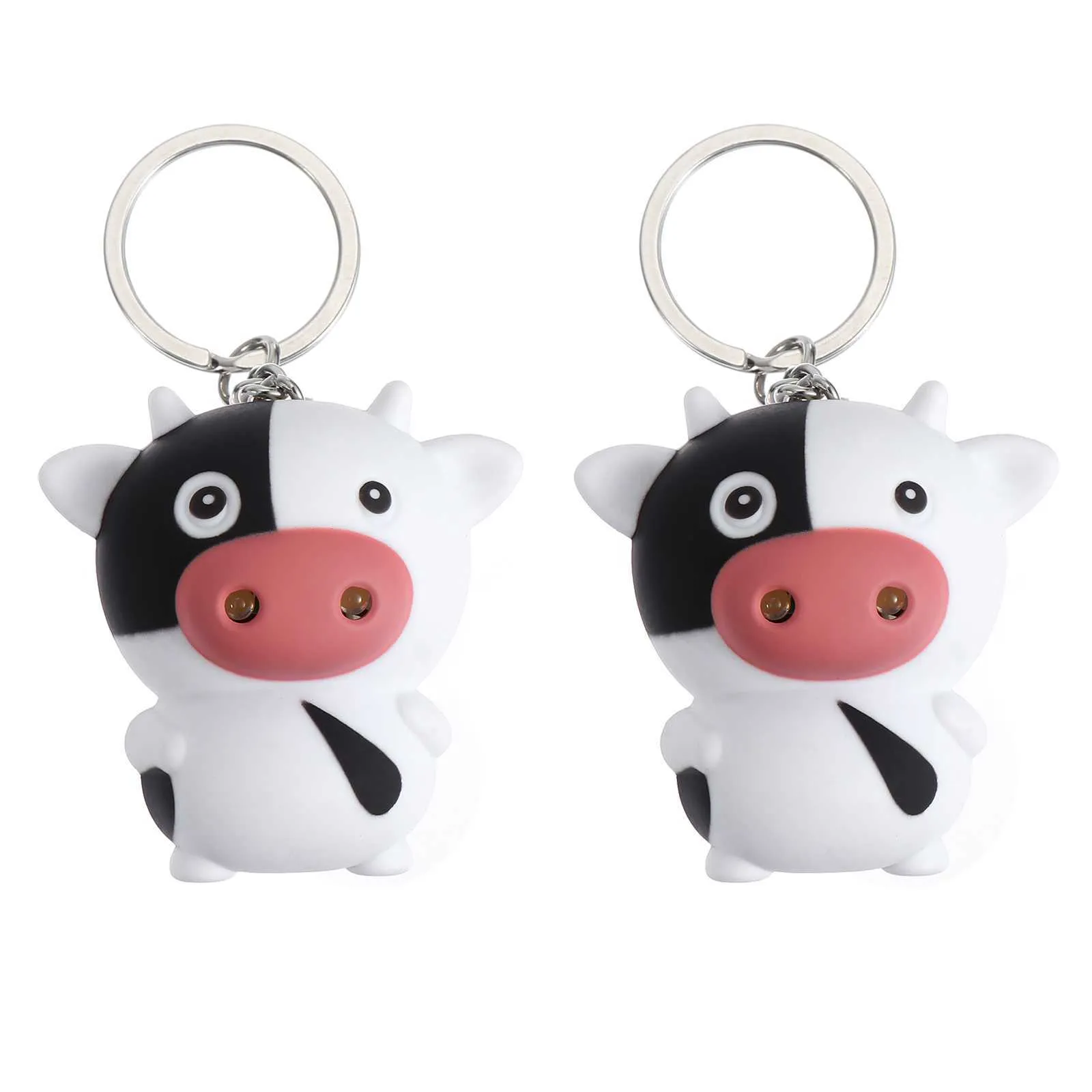 2Pcs Creative key Chain Key Ring Cow Key Pendant Car Decor (Round Buckle) G1019