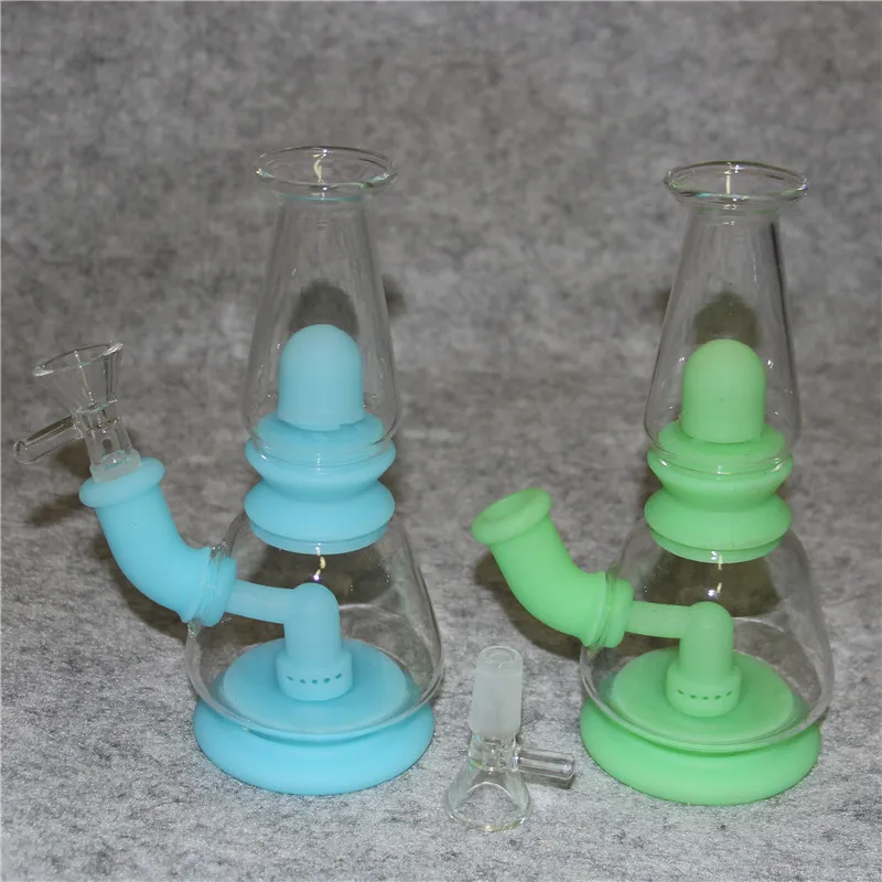 Glow in the dark mini bubbler silicone smoking pipes Water Pipe multiple Color Silicon Oil Rigs bongs Hookahs Glass Bowl quartz banger