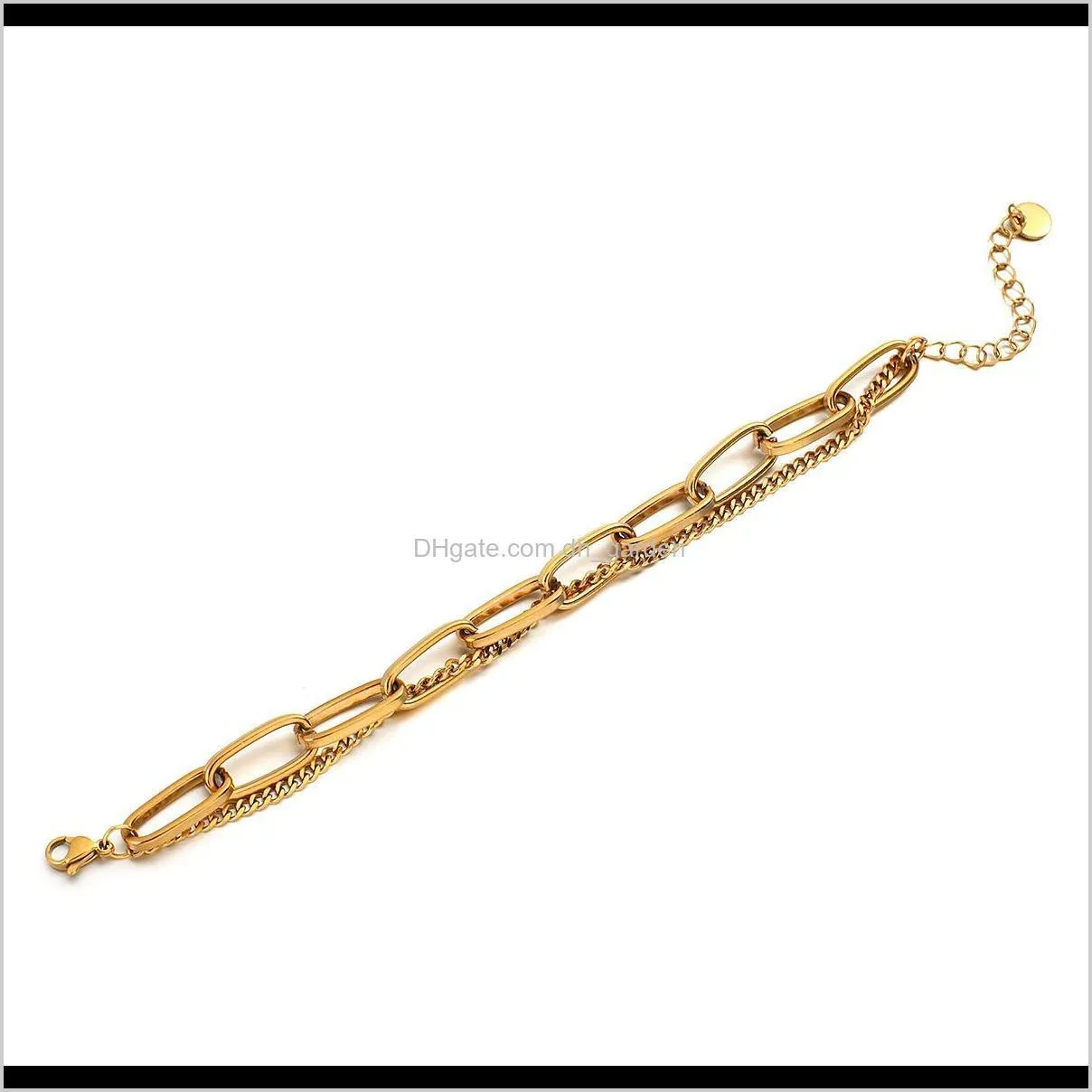 Multilayer 18 K Plated Stainless Steel Bracelet High Quality Punk Gold Color Thick Metal Bracelet for Women Female