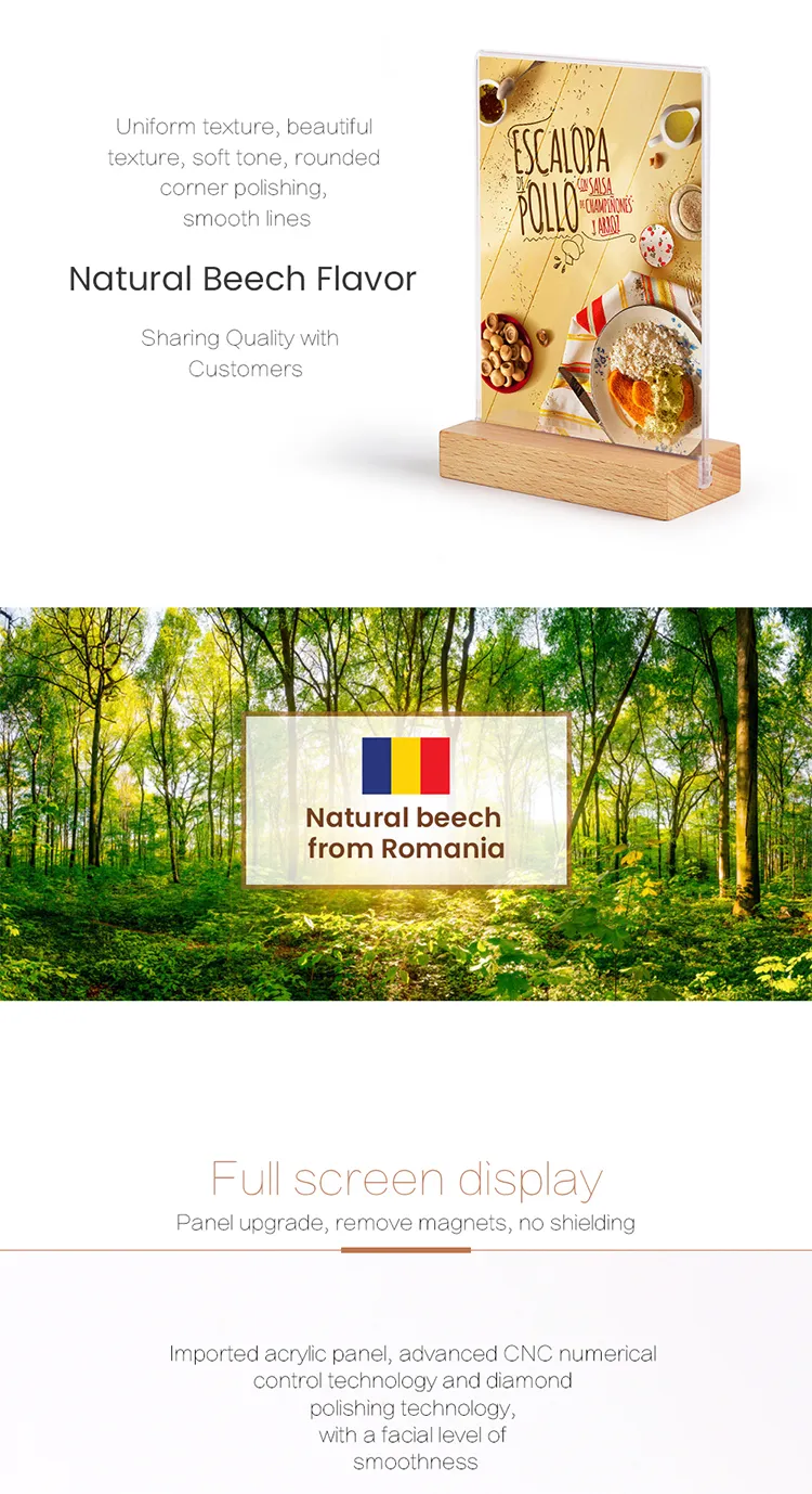 Hot Welcome 4X6" 5X7" 6X8" 8X10" 8.5"x11" Wooden And Acrylic Material T Style Vertical Paper Sign Holder Display Stand