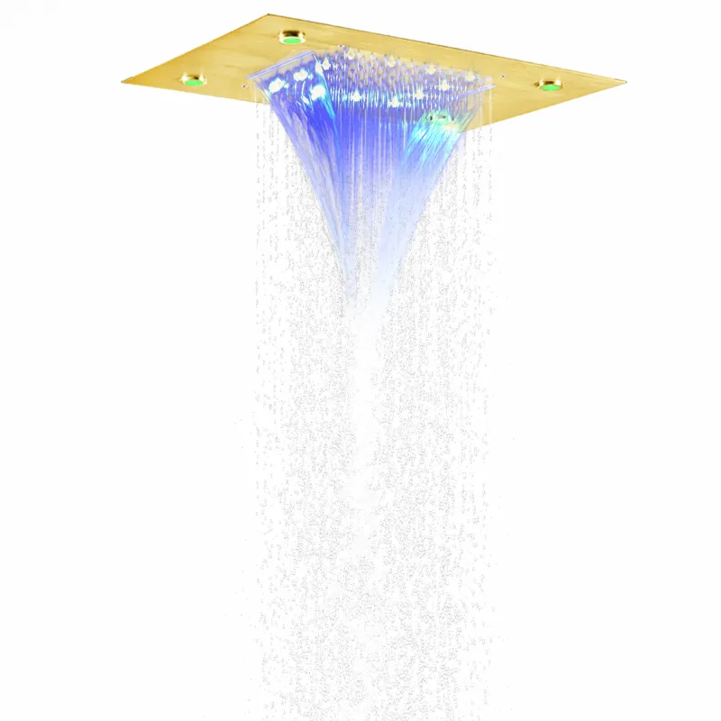 Multifunctional Brushed Gold Rain Gold Rain Shower With 7 LED Colors