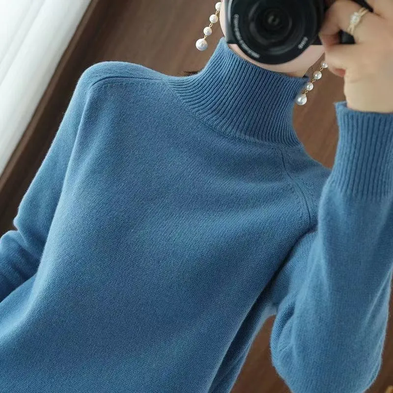 Turtleneck kashmirkvinnor tröjor tröjor solid avslappnad långärmad stickad jumper kvinnlig botten tröja höstvinter