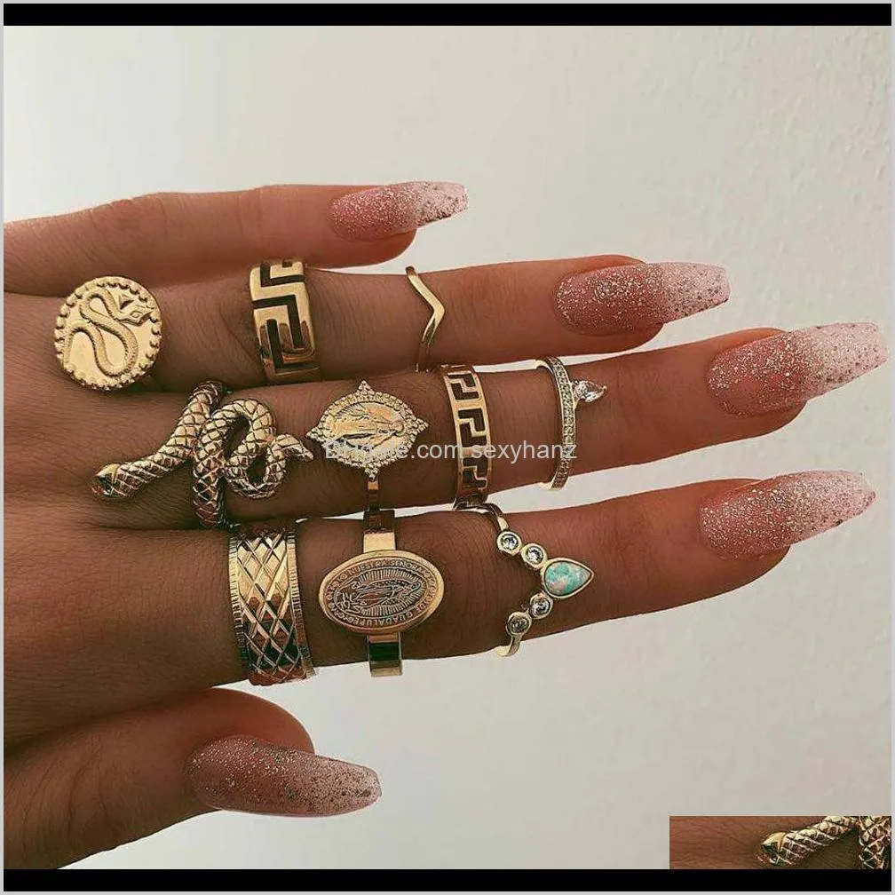 fashion jewelry punk hot european and american-style exaggerated personality carving statues diamond snake-like a 10-piece ring set