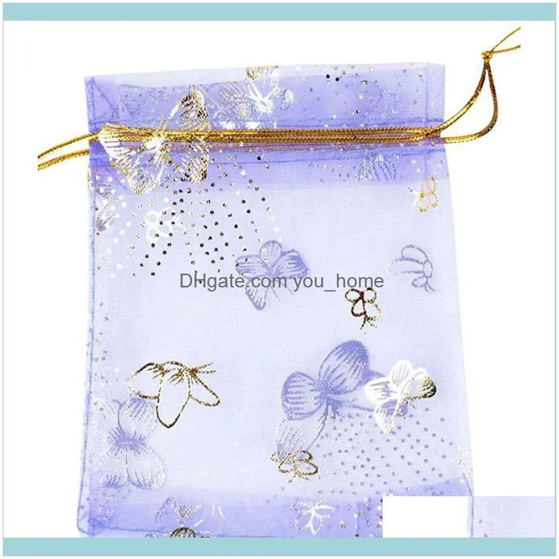 Wrap Event Festive Supplies Home Garden10x12cm 100pcs/Lot Purple Butterfly Print Wedding Candy Jewelry Packing Dable Organza Party Gi