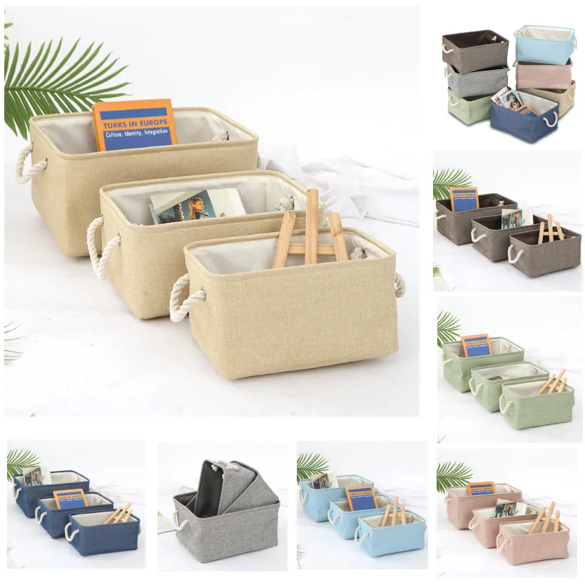 Linen Storage Baskets Storages Bins Box Organizing With Cotton Rope Handles Fabric Basket For Gifts Empty Home Office Toys Kids Room Clothes Closet Shelves HH21-195