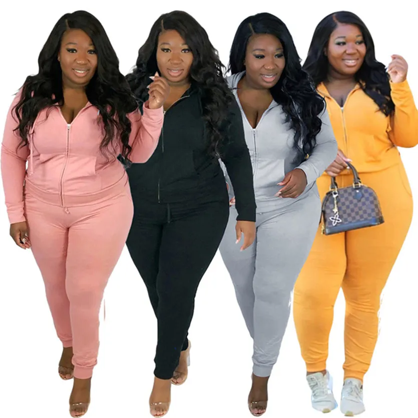 Nuevo 3XL 4XL 5XL Mujeres Chándales de talla grande Otoño Invierno Ropa Trajes de basculador Trajes de manga larga Pirnt Sudaderas Chaqueta con capucha informal + pantalones Conjunto de dos piezas 6303