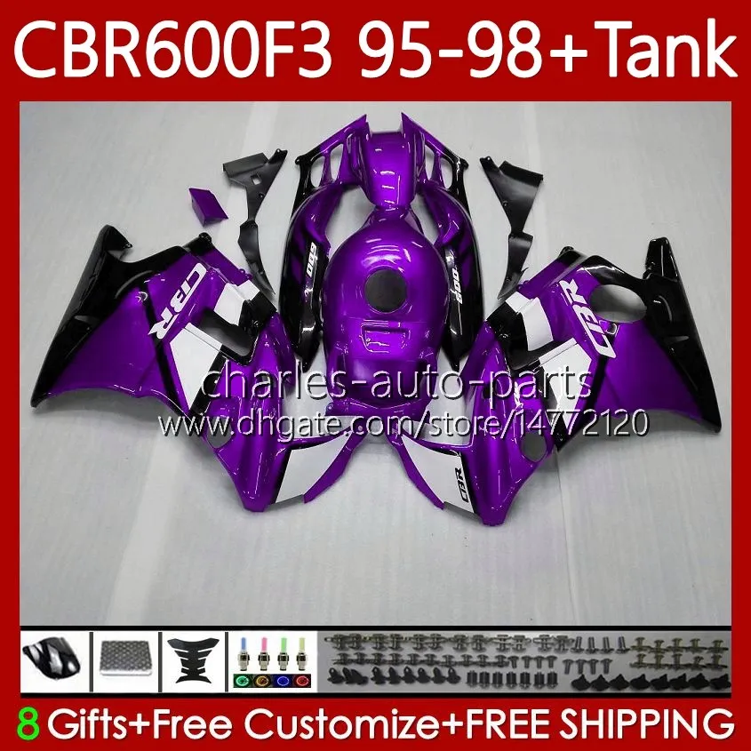 Bodywork + zbiornik dla Honda CBR600F3 600CC 600FS Metal Fioletowy 95-98 CBR6.180 CBR 600 600F3 CBR600 F3 FS CC 1995 1996 1997 1998 CBR600FS CBR600-F3 95 96 97 98 Zestaw do błonnika