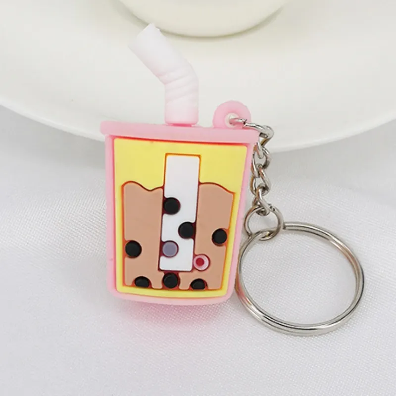 Keychains PVC Soft rubber Material Imitation Milk tea cup keychain Metal Key Ring Pendant Toys Small Gifts for Unisex