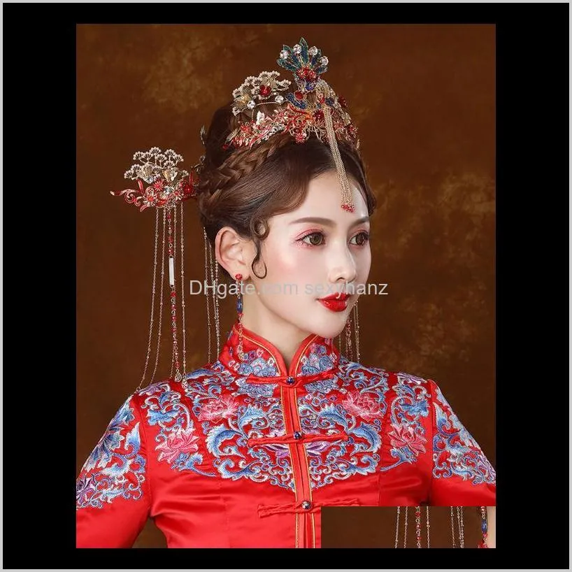 niushuya retro chinese phoenix hair accessories ancient costume hair accessories blue long tassel