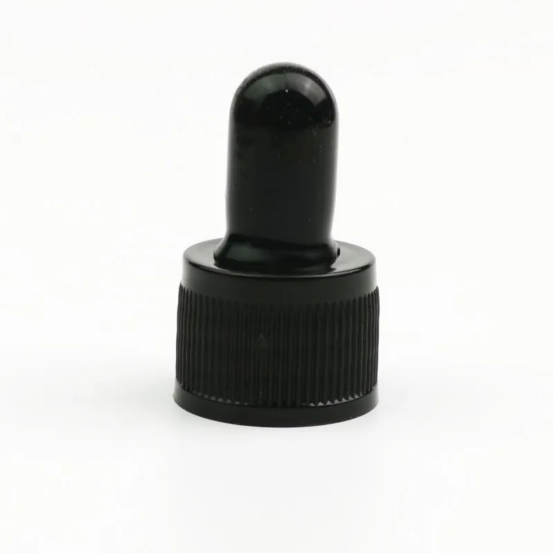 100 adet / grup Plastik Siyah Vida Kapak Cap Wiith Cam Uçucu Yağ / Serum Şişeleri için Sabotya Belirgin Kapak 18mm Boyun