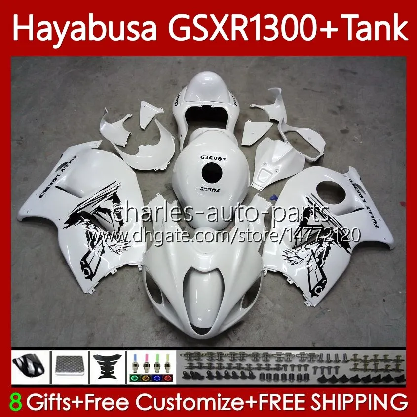 OEM Ciała + Zbiornik dla Suzuki Hayabusa GSXR 1300CC GSXR-1300 1300 CC 1996 2007 Błyszczący Biały 74NO.123 GSX-R1300 GSXR1300 96 97 98 99 00 01 GSX R1300 02 03 04 05 06 07 Zestaw do błonnika