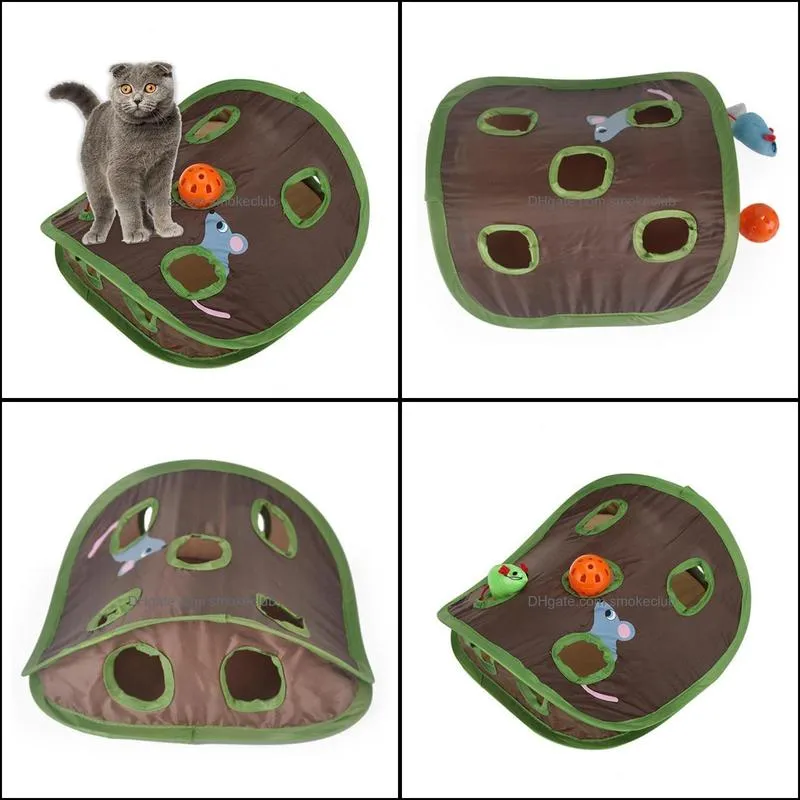 Cat Toys Pet Mice Game Intelligence Toy Bell Tent With 9 Hole Cats Playing Tunnel Foldable Mouse Hunt Keeps Kitten Active Pets