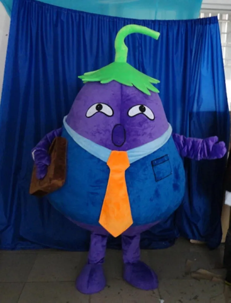 Costume de mascotte d'aubergine d'Halloween Personnalisation de haute qualité Dessin animé en peluche Personnage de thème Anime Carnaval de Noël Adultes Fête Fantaisie Tenue