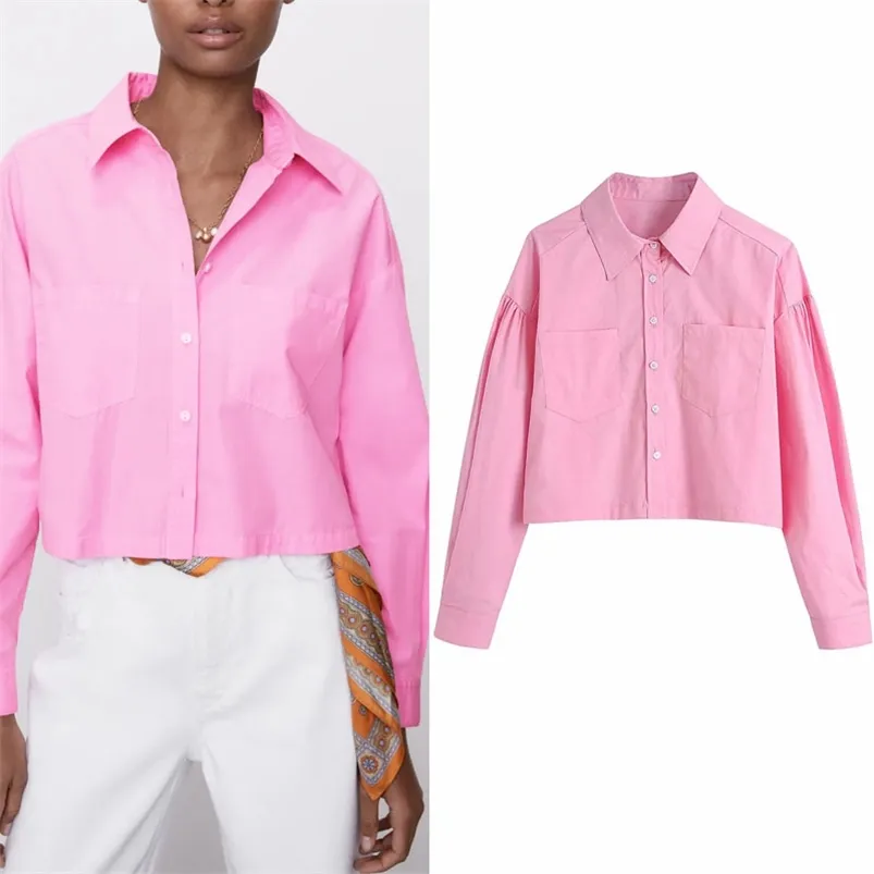 Women Summer Loose Shirts Blouses Tops ZA Solid Casual Turn-down Collar Female Fashion Elegant Poplin Top Blusas Clothes 210513