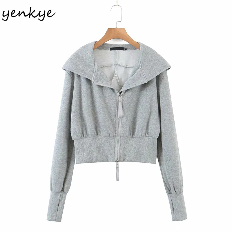 Vintage Solid Color Hoodies Women Long Sleeve Hooded Zipper Casual Sweatshirt Cropped Outerwear Plus Size sudaderas Tops 210430
